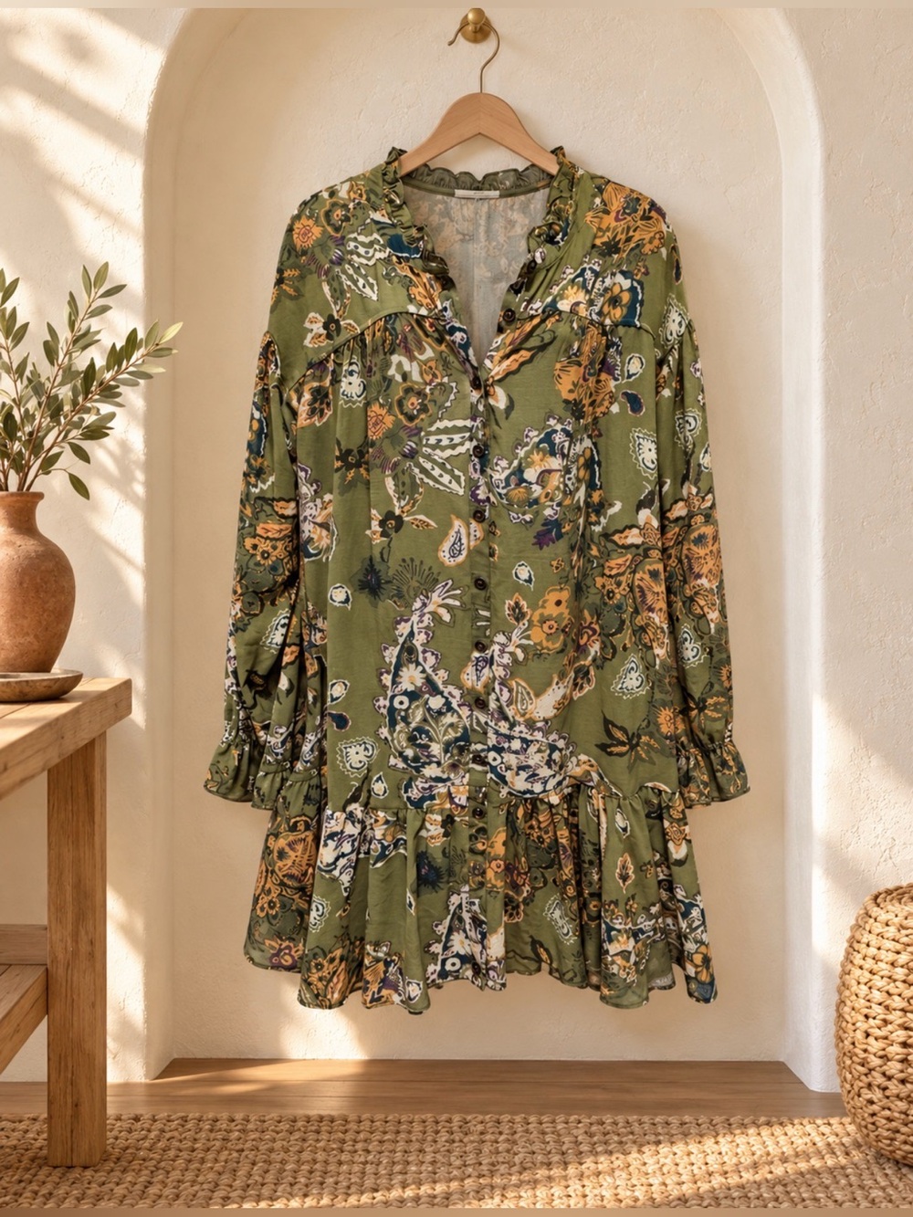 Free People Green Floral Mini Dress